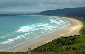 View the many white-sand beaches scattered along the rugged coastline.